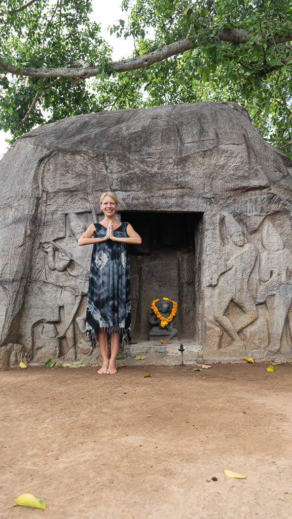 Women standing in front of rock cut temple Vizhinjam -trivandrum, kerala