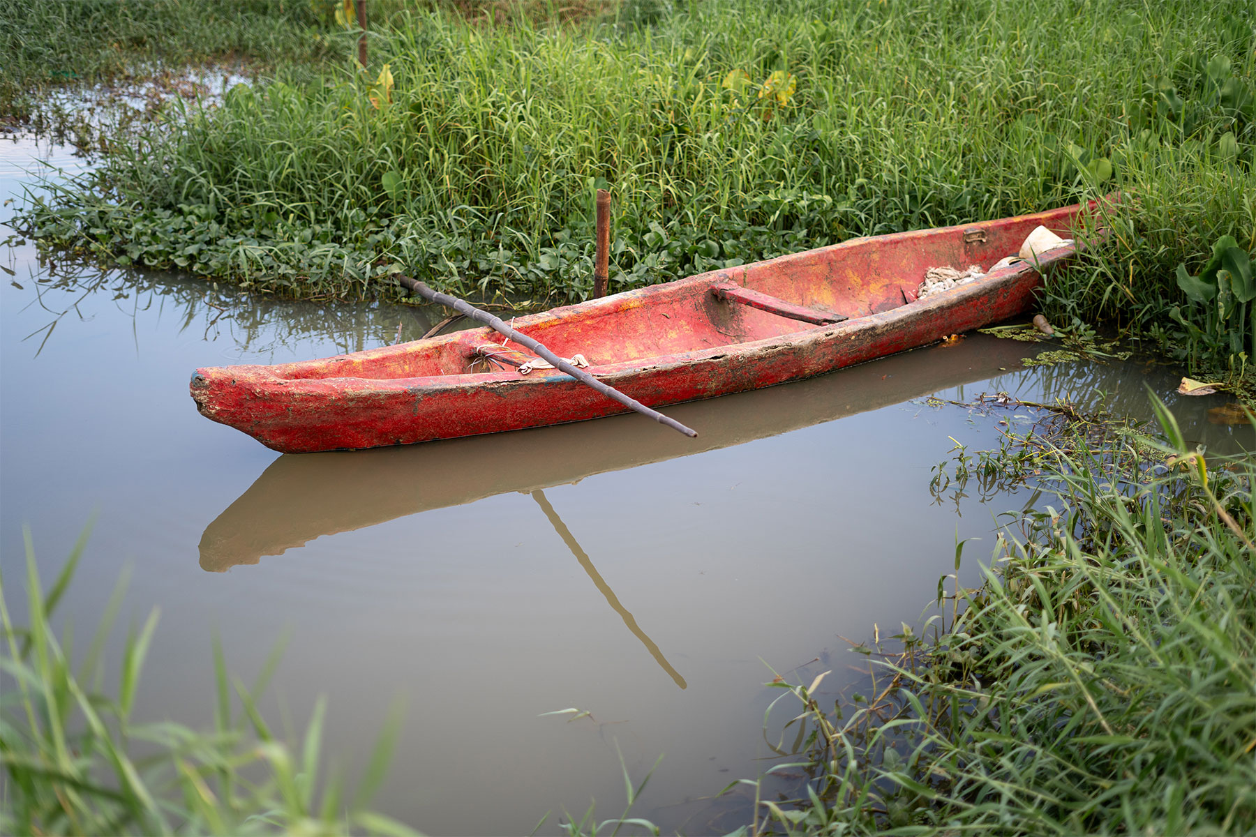 A red boat in vellayani lake, trivandrum,Kerala,India